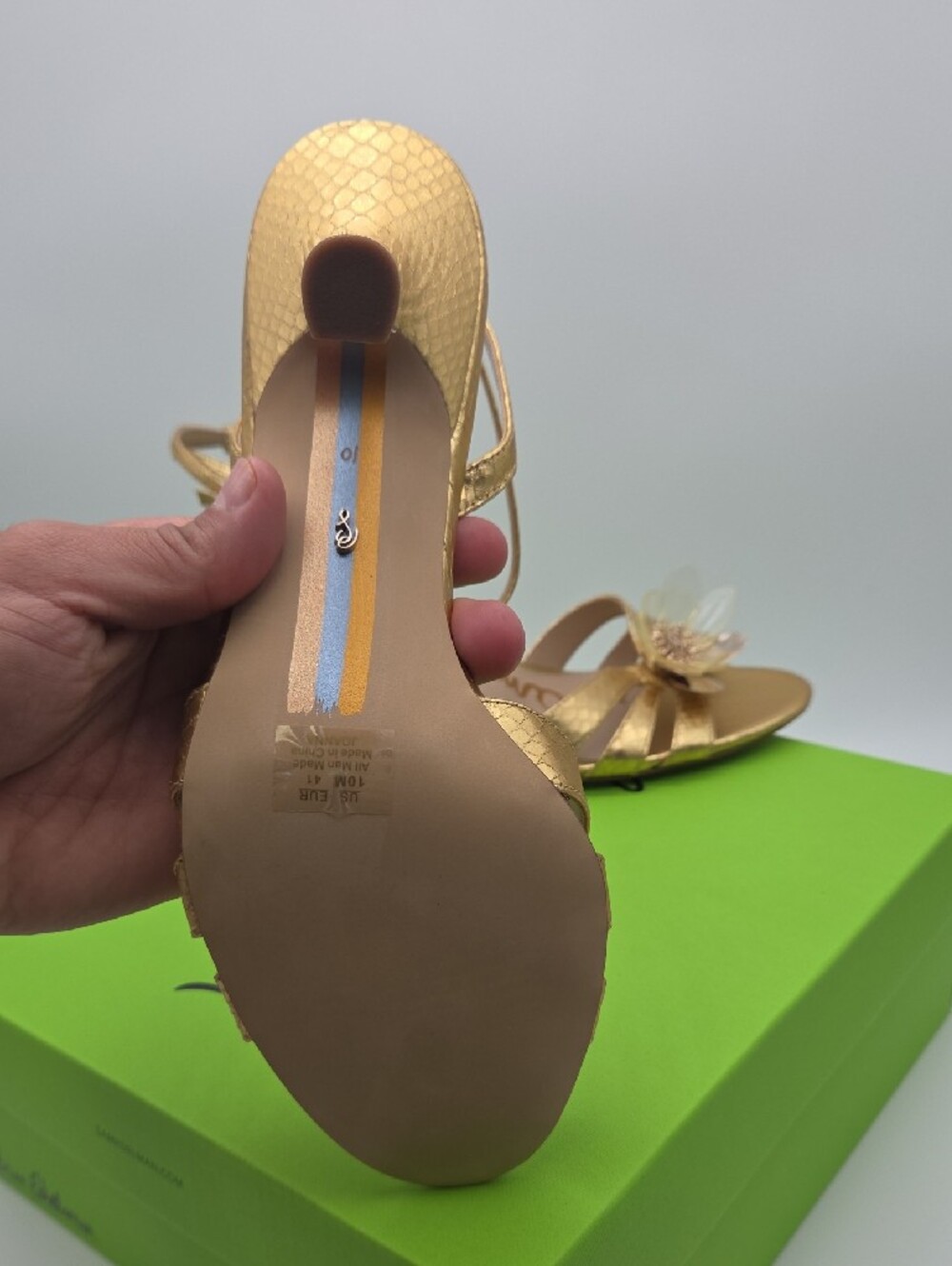Sam Edelman Gold Metallic Floral Ankle-Strap Heels - Picture 6 of 7